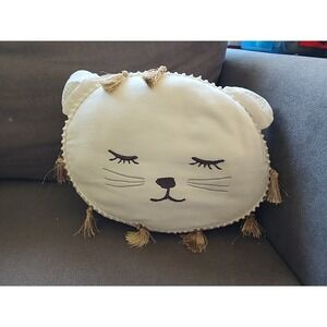 Pottery Barn Kids Emily & Meritt White Decorative Cat Pillow Gold Tassels Kitten